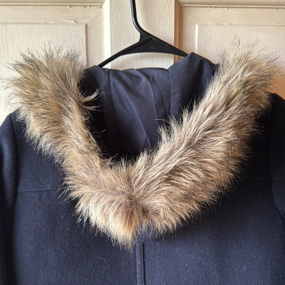 J.Crew Navy Hooded Coat with Faux Fur Trim - Picture 4 of 5